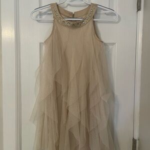 Elegant Cream Kids Dress with Beaded Neckline